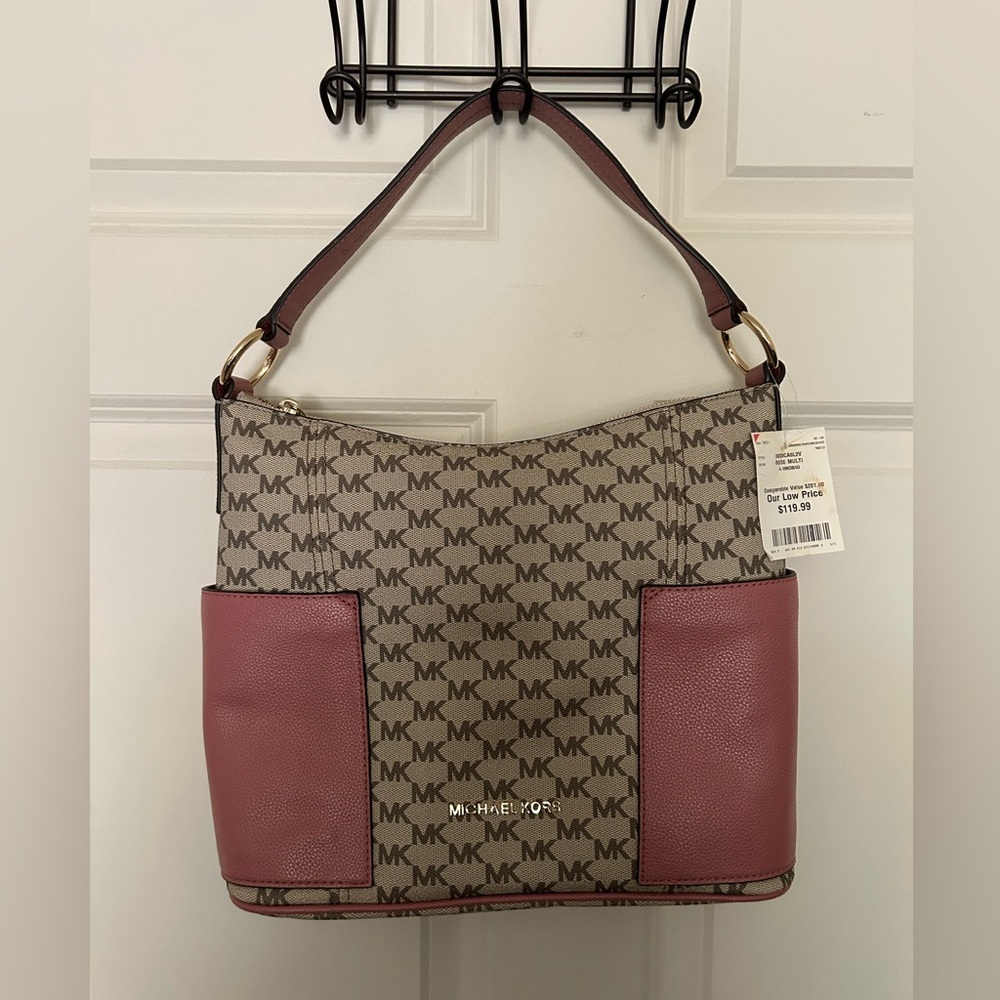 Michael Kors Signature Beige and Pink Shoulder Bag
